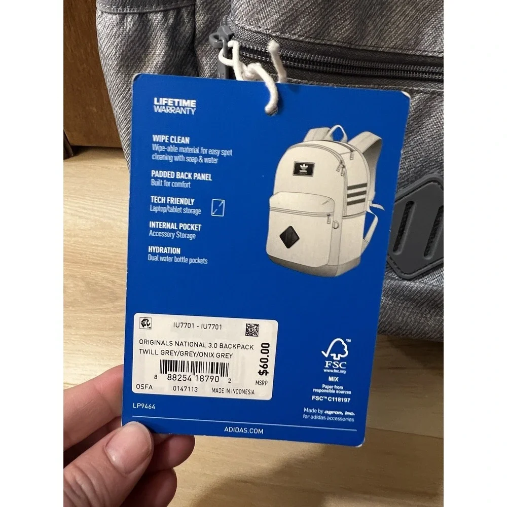 NWT ADIDAS Originals National 3.0 Backpack Grey‎ White Gray Laptop Pocket